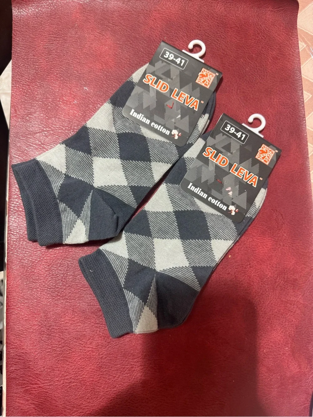SLID LEVA Men’s Cotton Argyle Crew Socks Gray/Black Size 39-41 (2 Pairs)